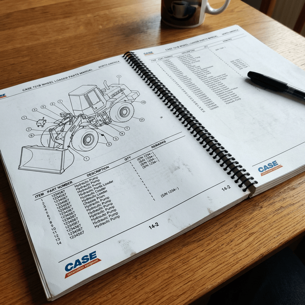 Open CASE 2170 wheel loader parts manual showing an illustrated machine diagram and parts list