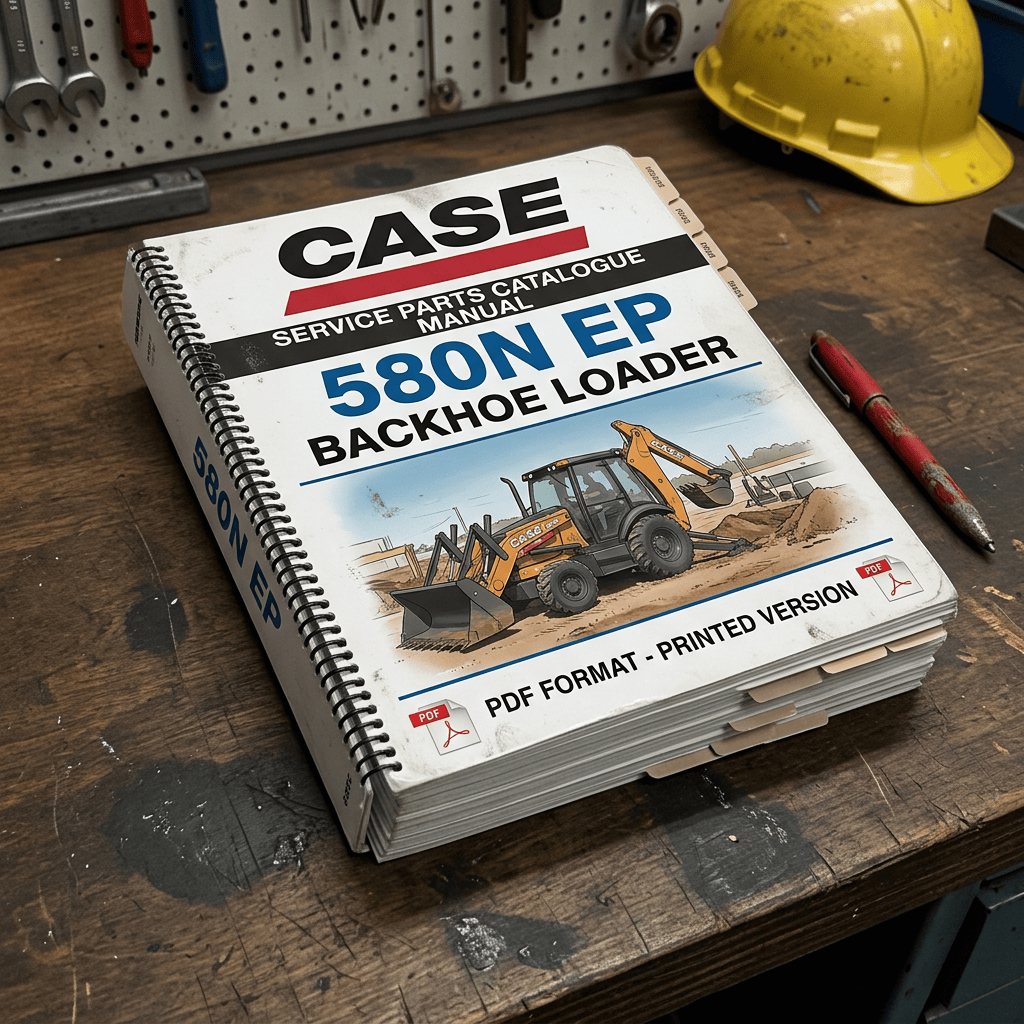 Case 580N EP backhoe loader service parts catalogue manual on workshop bench