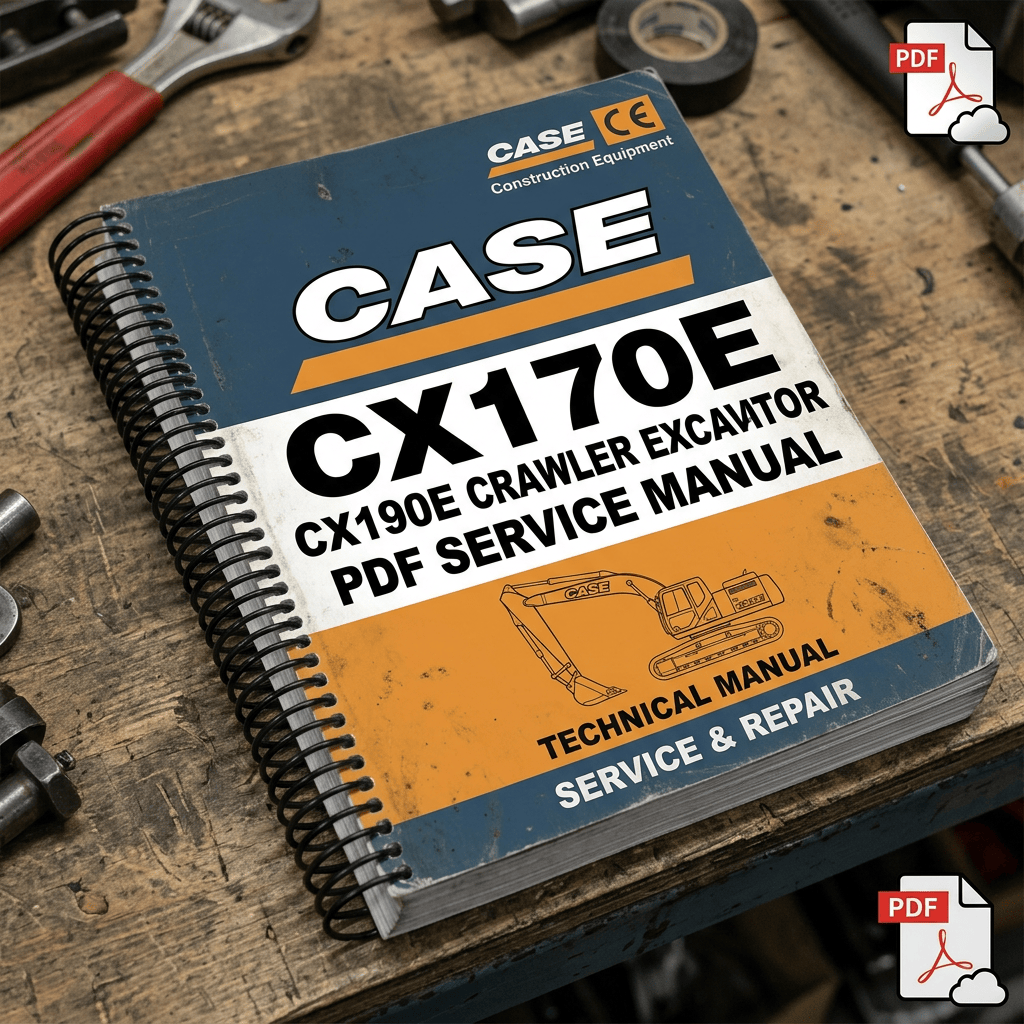 CASE CX190E crawler excavator PDF service manual on a workbench