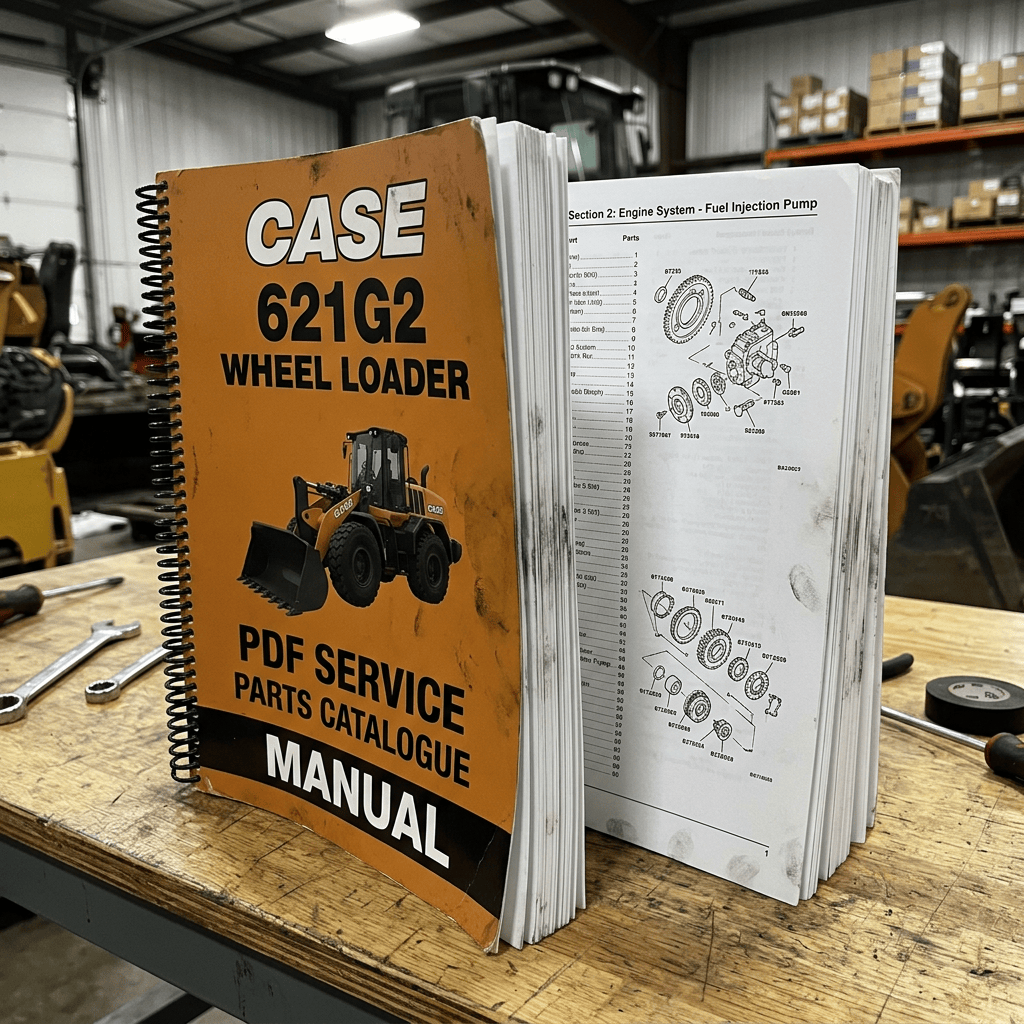 Open Case 621G2 wheel loader parts service manual showing fuel injection pump diagrams