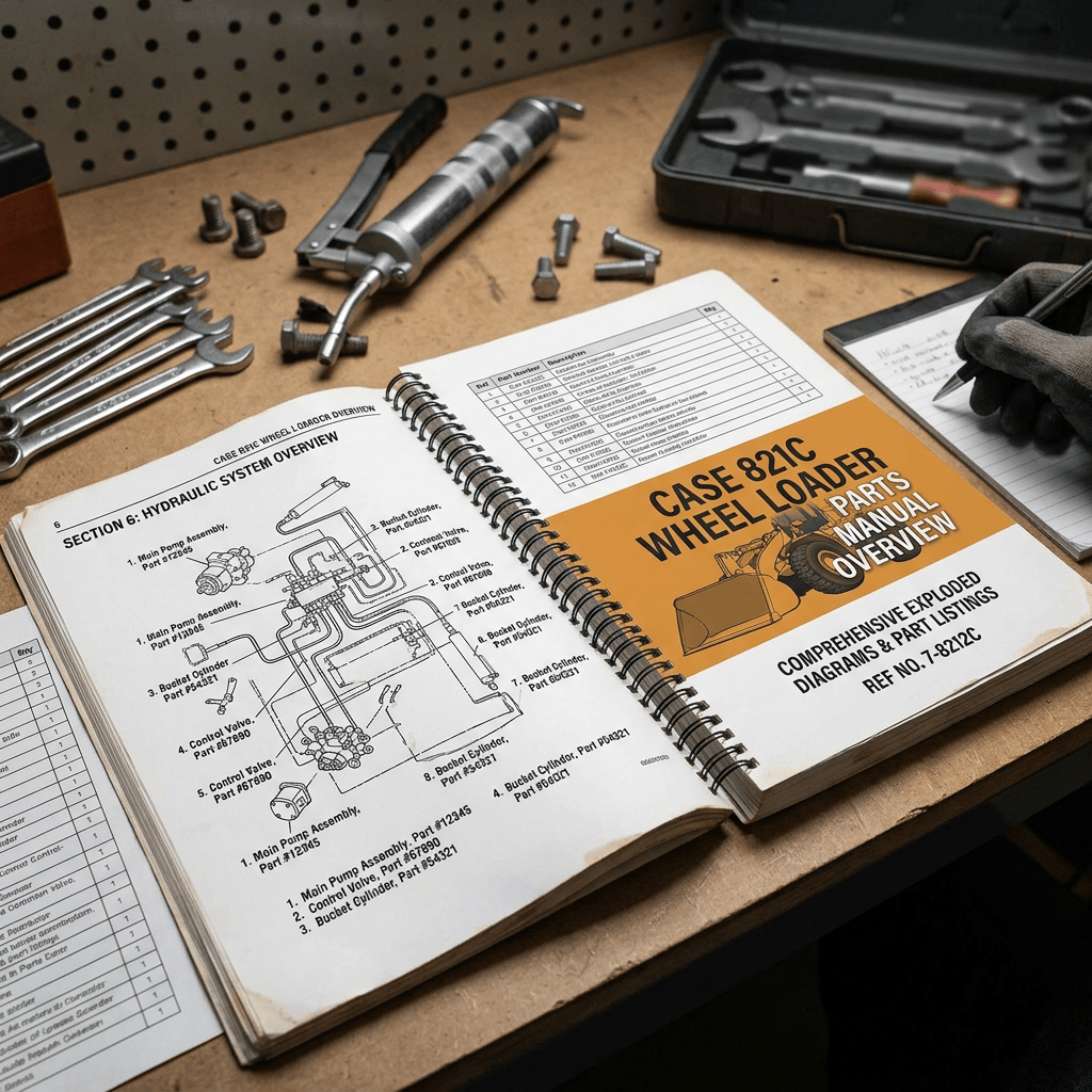 Open Case 821C Wheel Loader Parts Manual showing hydraulic system diagrams