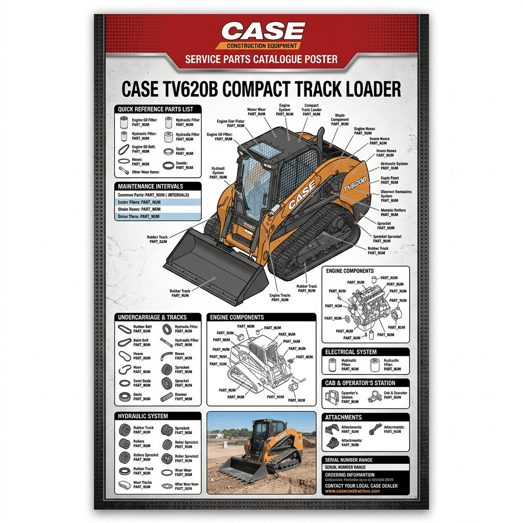 CASE TV620B compact track loader service parts catalogue poster
