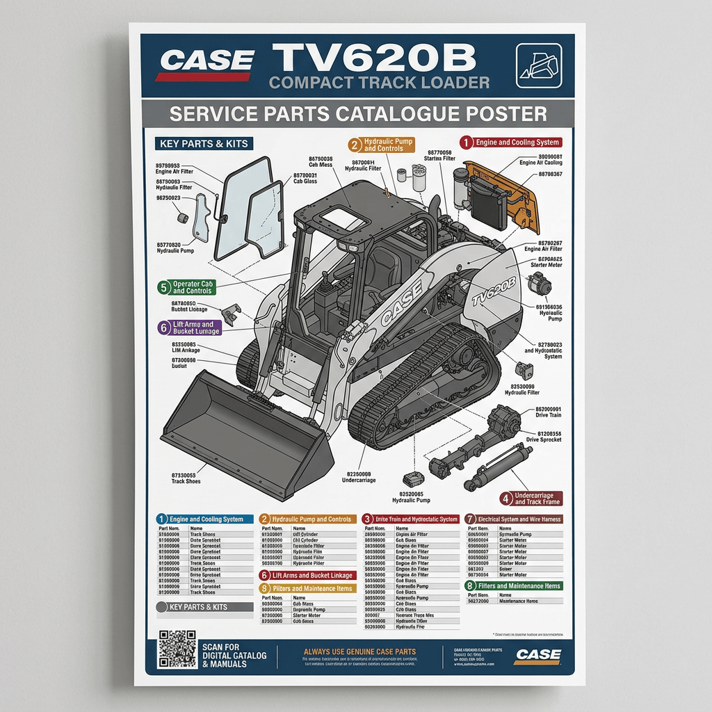 CASE TV620B compact track loader service parts catalogue poster