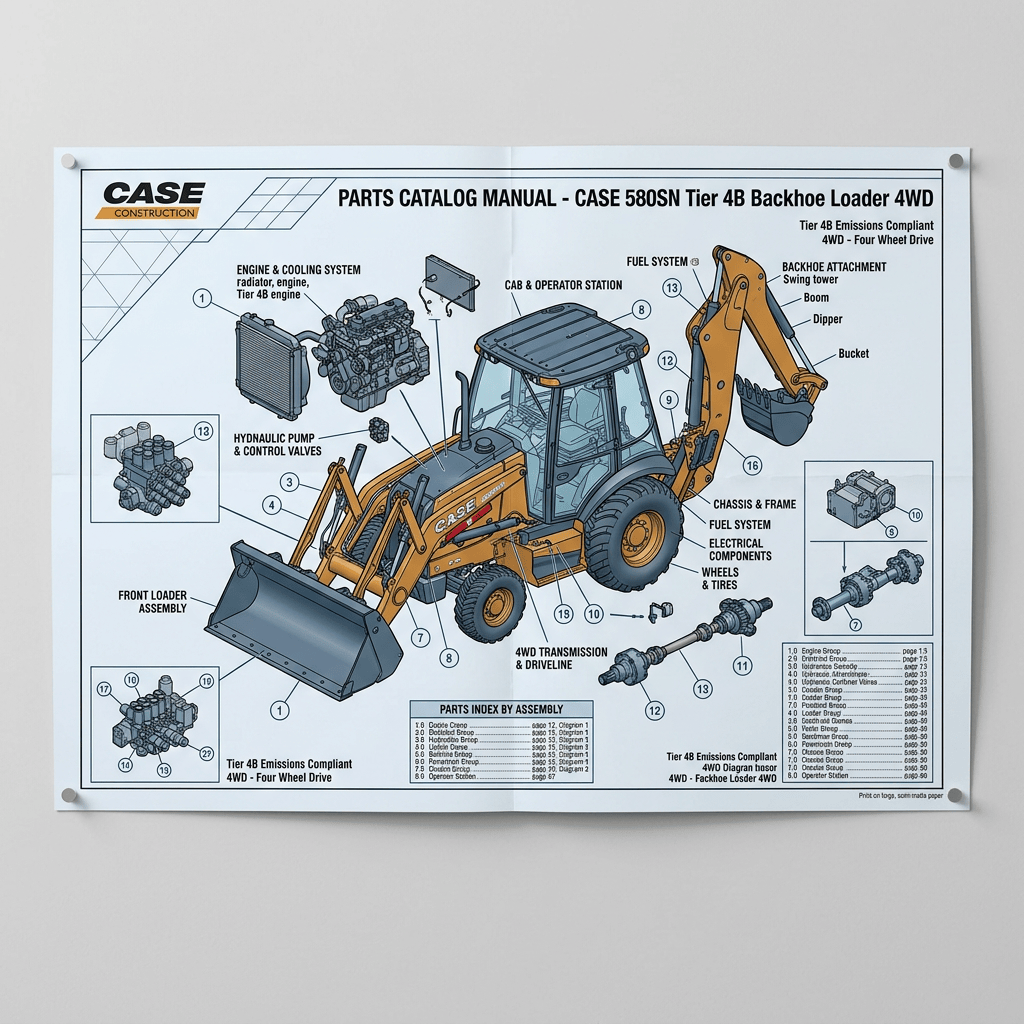 CASE 580SN Tier 4B backhoe loader parts catalog diagram