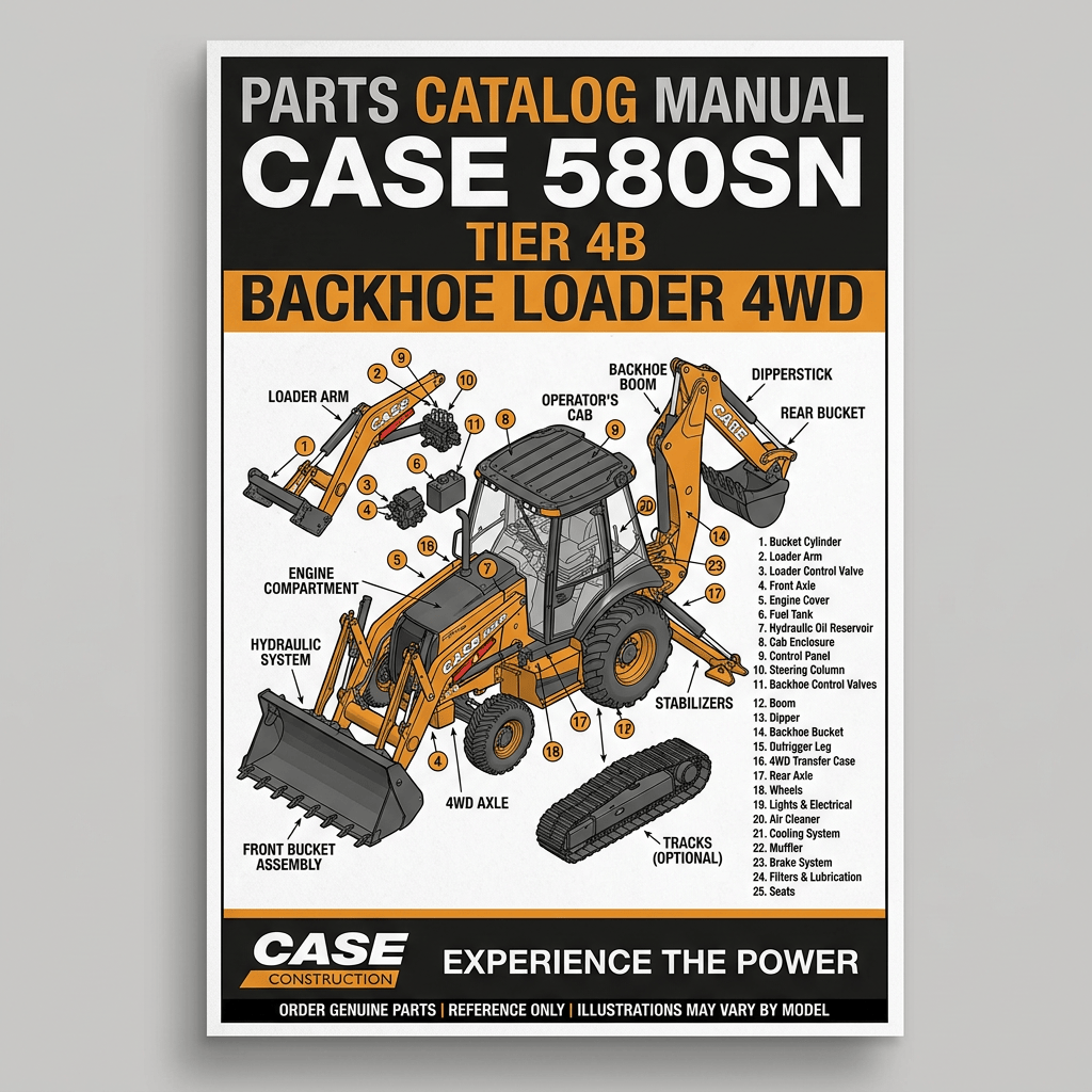 Parts Catalog Manual, Case 580SN, Tier 4B, Backhoe Loader 4WD; Case Construction; Experience the Power