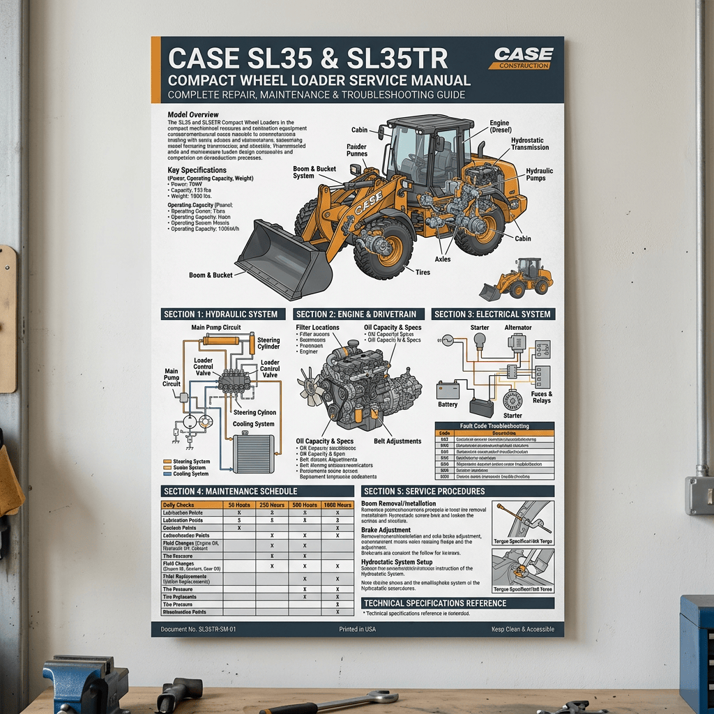 CASE SL35 and SL35TR compact wheel loader service manual poster