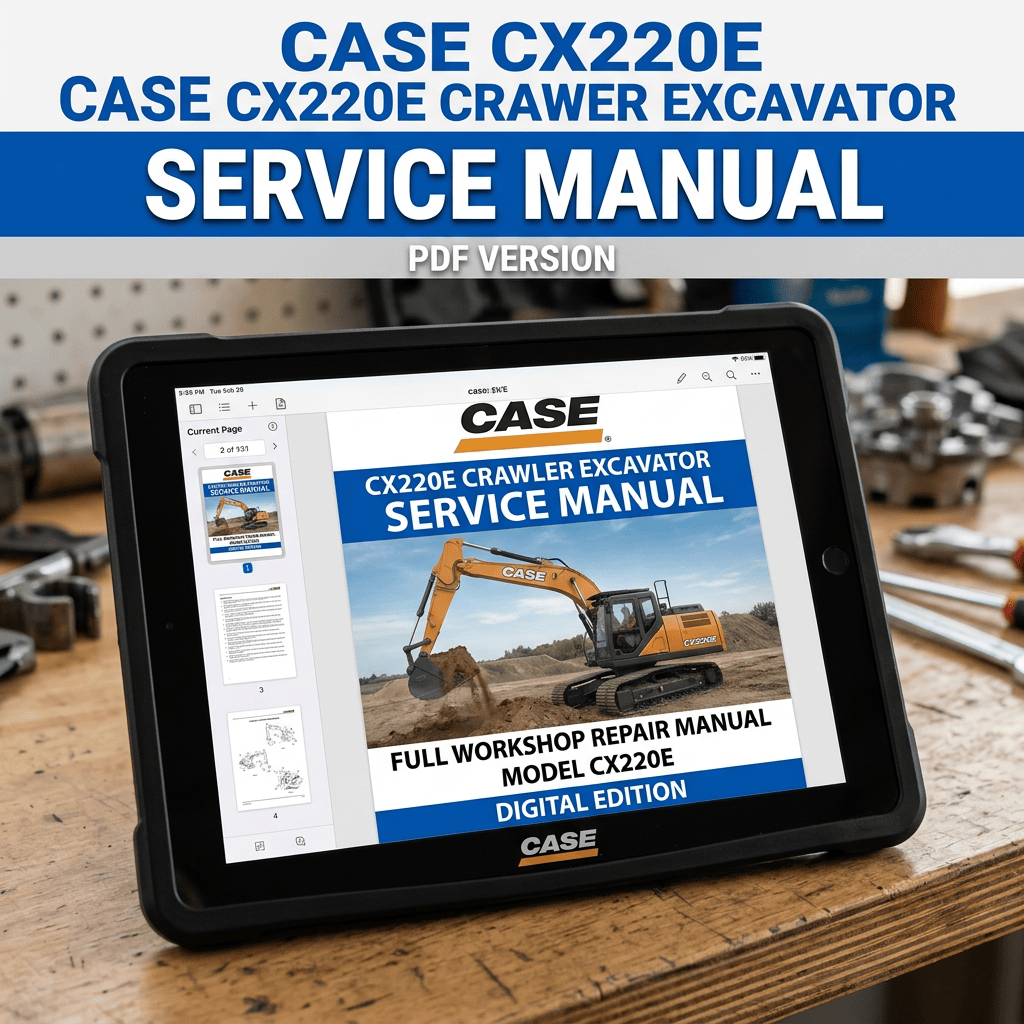 Tablet displaying CASE CX220E crawler excavator service manual PDF