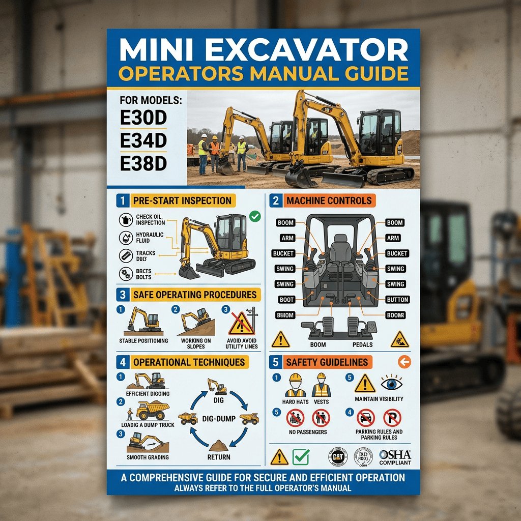 Mini Excavator Operators Manual Guide for E30D, E34D, and E38D models
