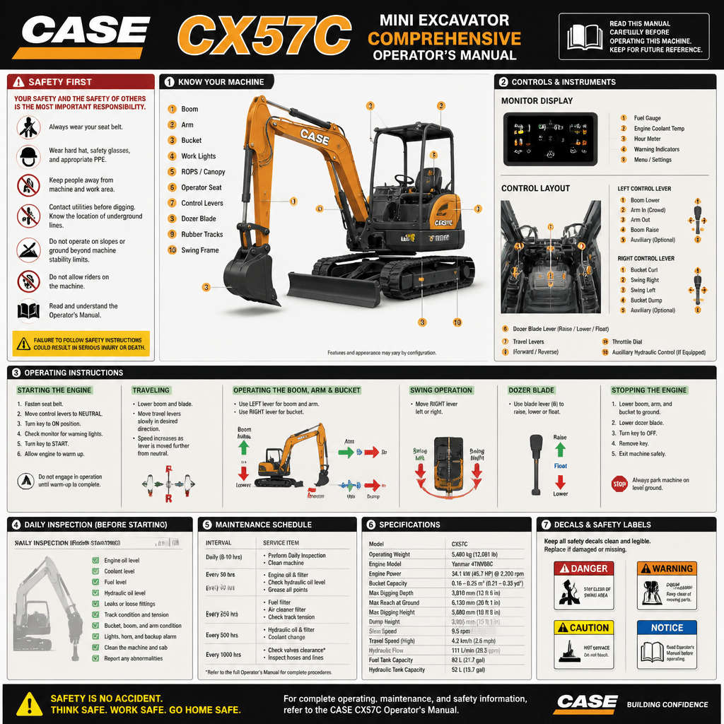 Case CX57C operator manual poster