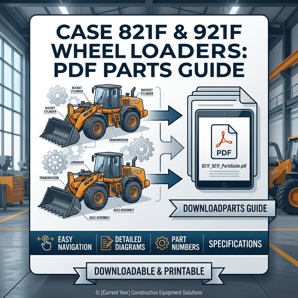 CASE 821F and 921F wheel loaders PDF parts guide; downloadable and printable