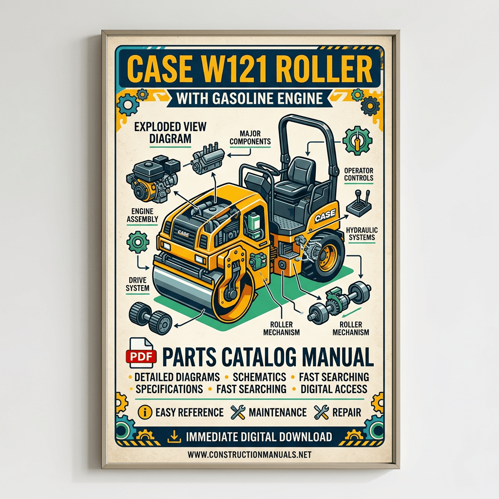 Case W121 roller parts catalog manual with exploded component diagrams and digital download details