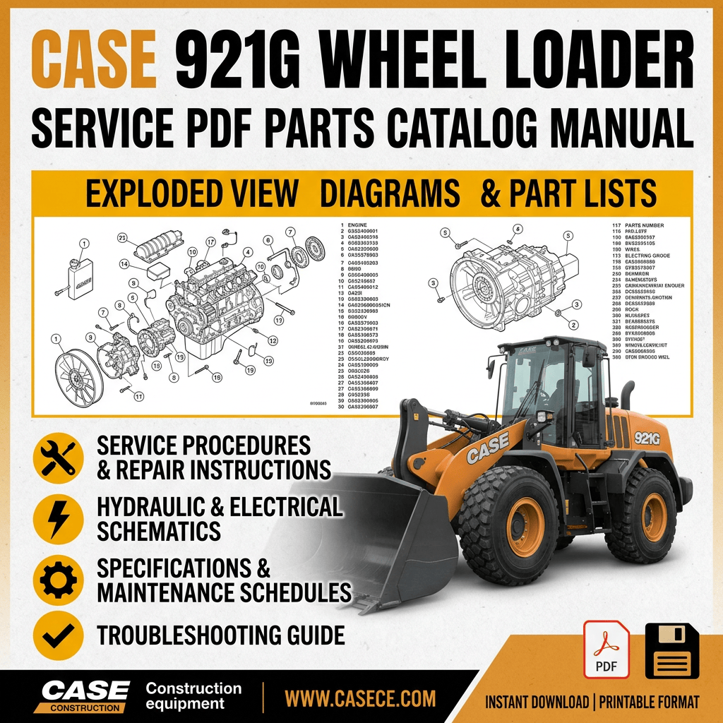 Case 921G wheel loader service PDF parts catalog manual cover