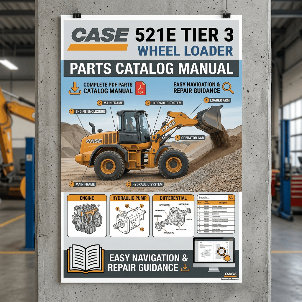 Poster for Case 521E Tier 3 wheel loader parts catalog manual