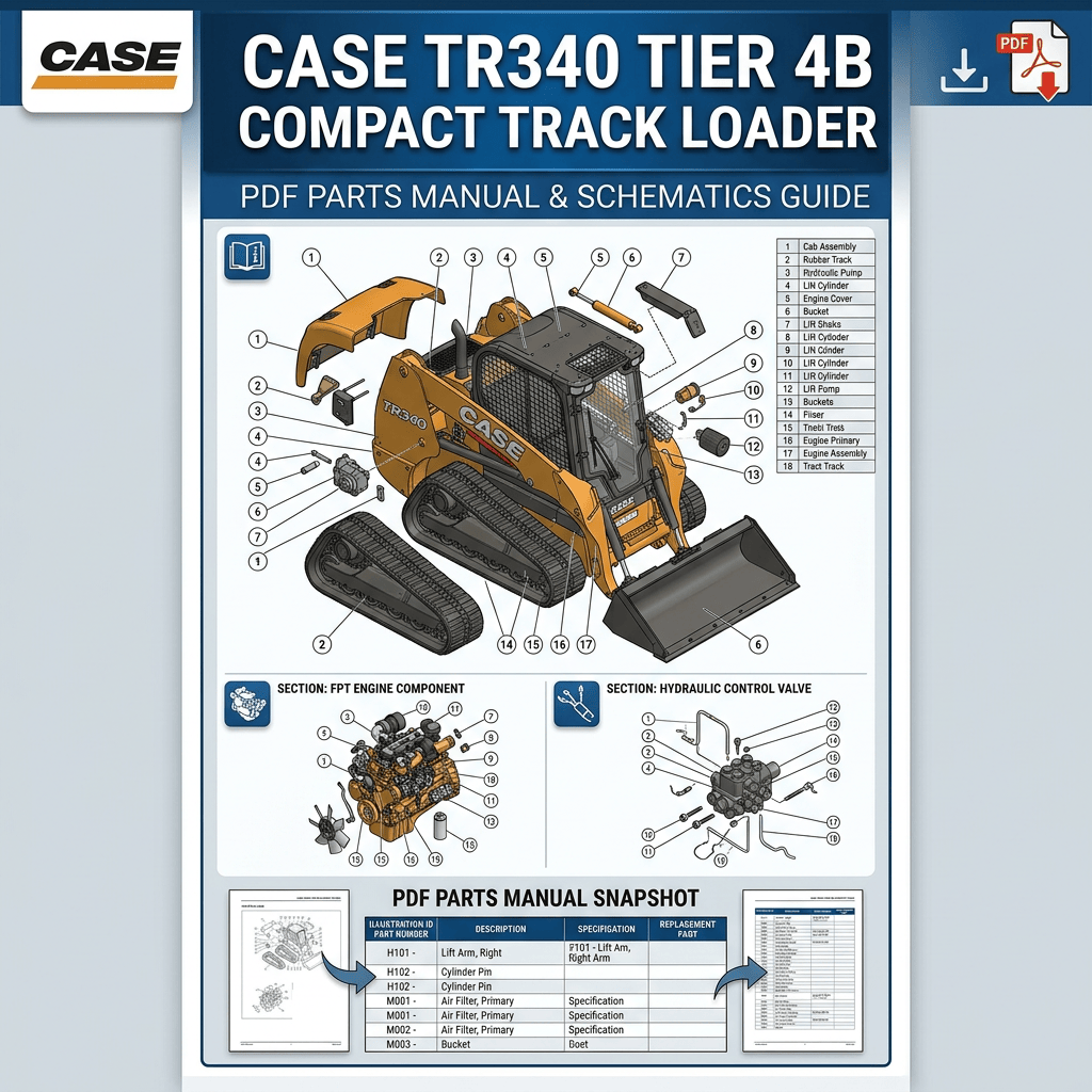 CASE TR340 Tier 4B compact track loader PDF parts manual and schematics guide