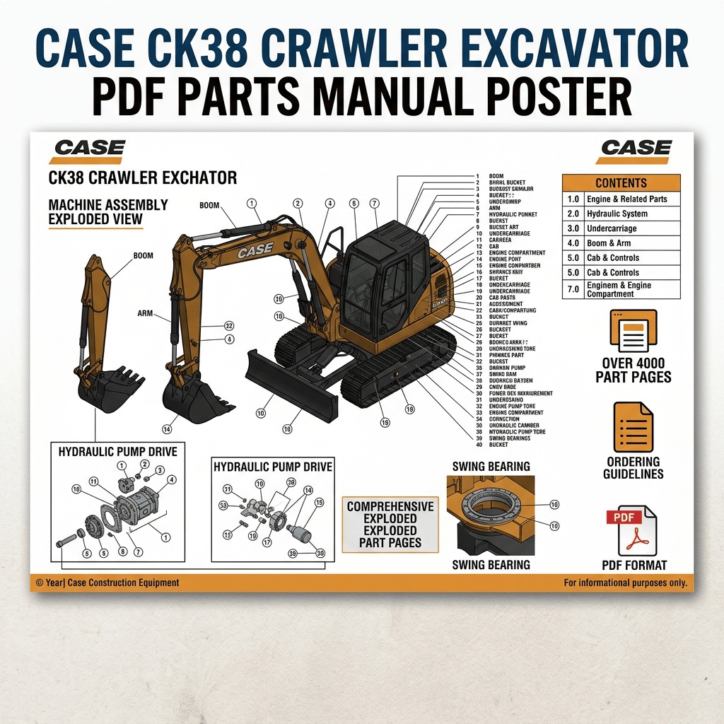Case CK38 crawler excavator PDF parts manual poster with exploded diagrams