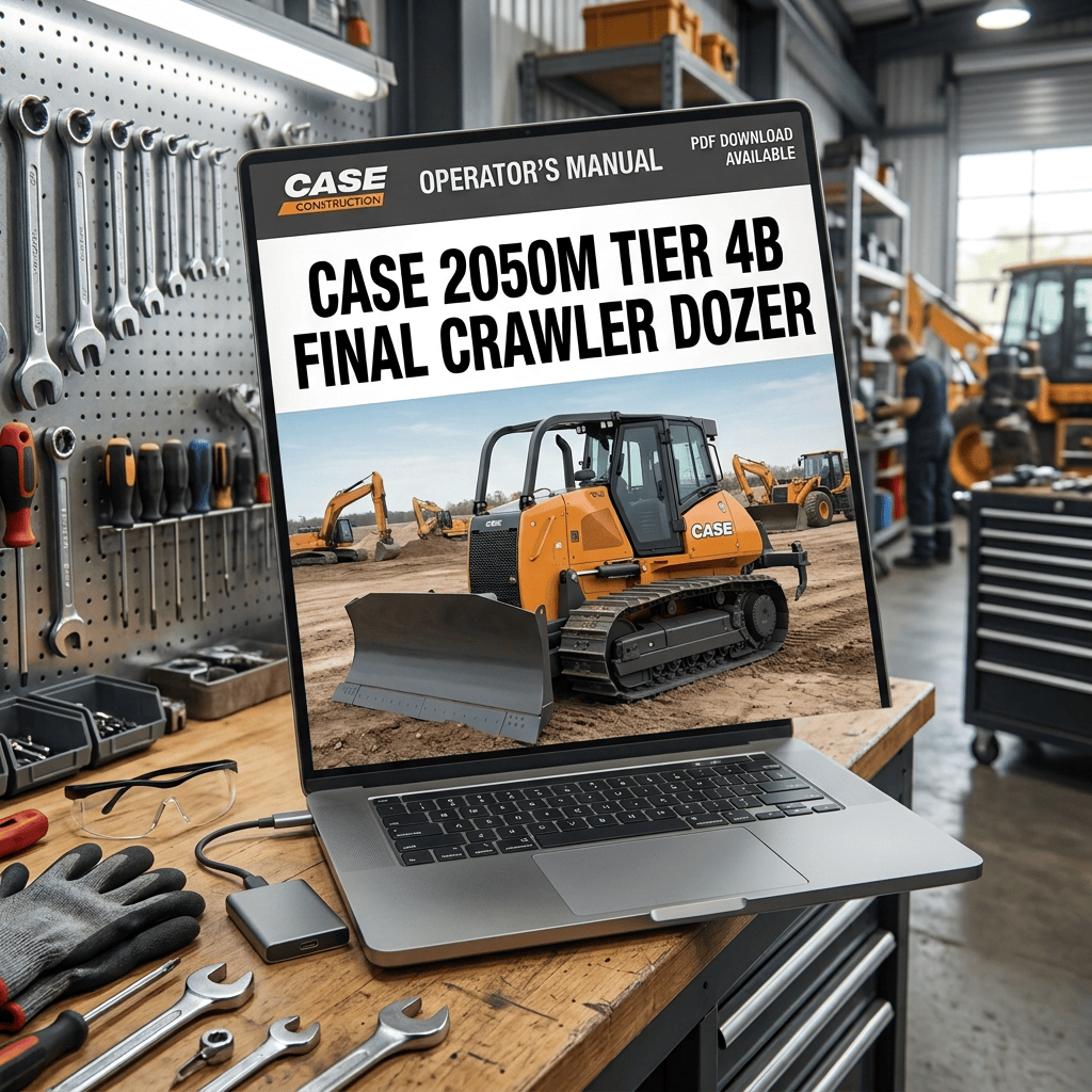 Laptop displaying CASE 2050M Tier 4B final crawler dozer operator’s manual